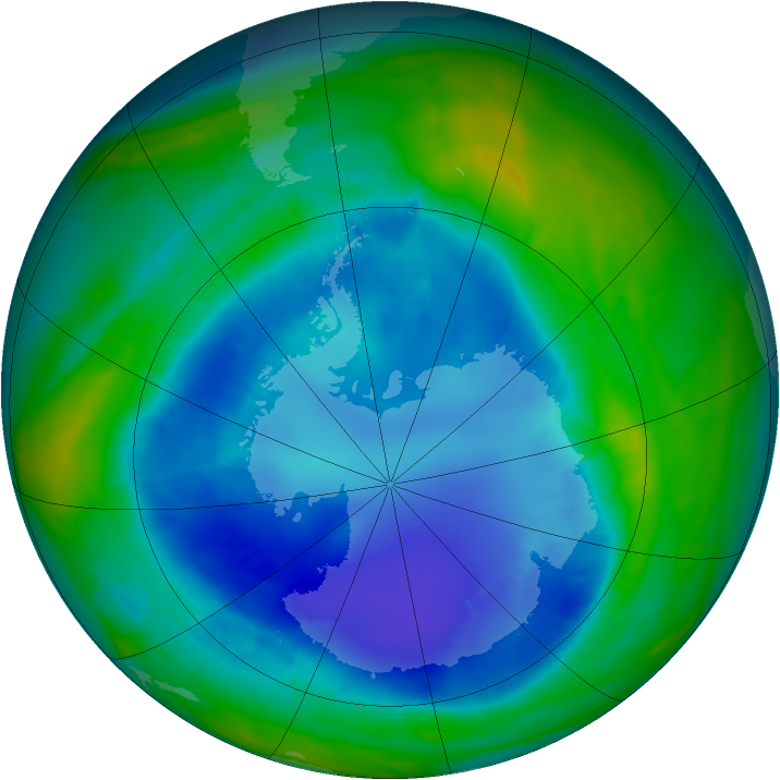 Antarctic ozone map for 01 September 2015